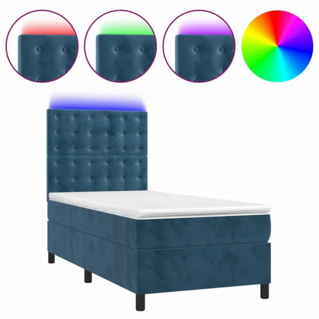 vidaXL Bett Boxspringbett mit Matratze & LED Dunkelblau 80x200 cm Samt günstig online kaufen