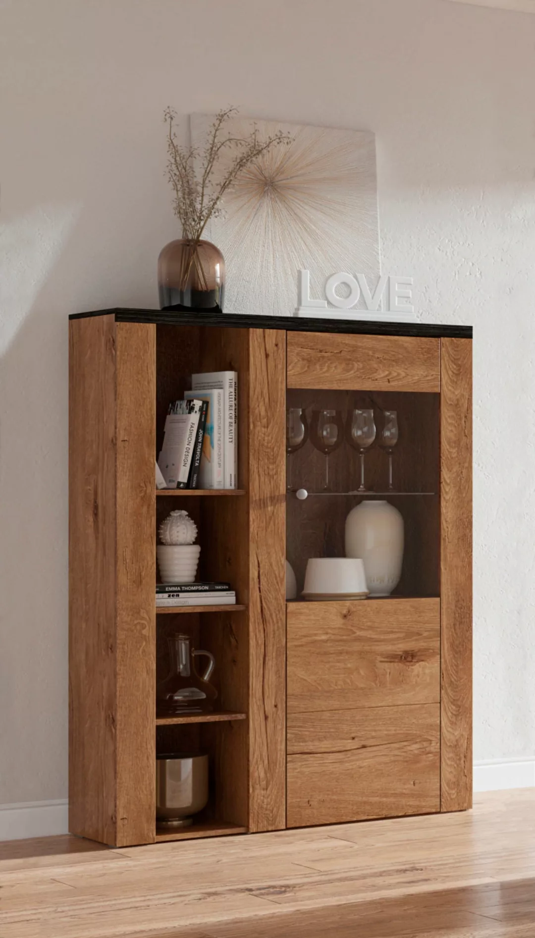 Home affaire Vitrine "Larona, zeitlose Glasvitirne, Hochschrank Höhe 145 cm günstig online kaufen