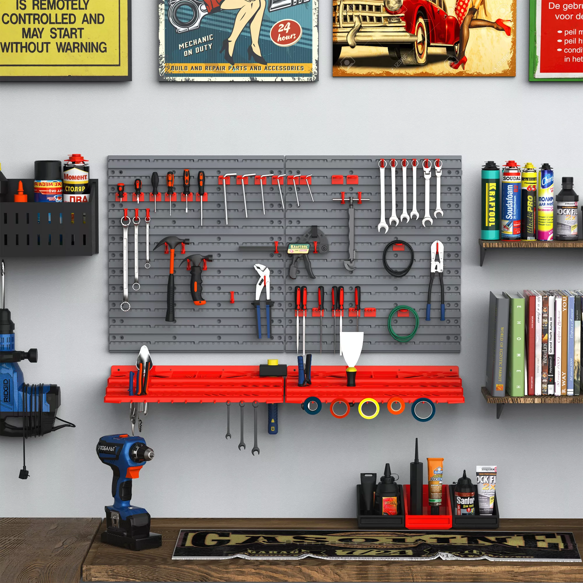 Werkzeughalter, Grau+Rot, für Werkstatt, 95,5x23x53,5 cm  Aosom.de günstig online kaufen