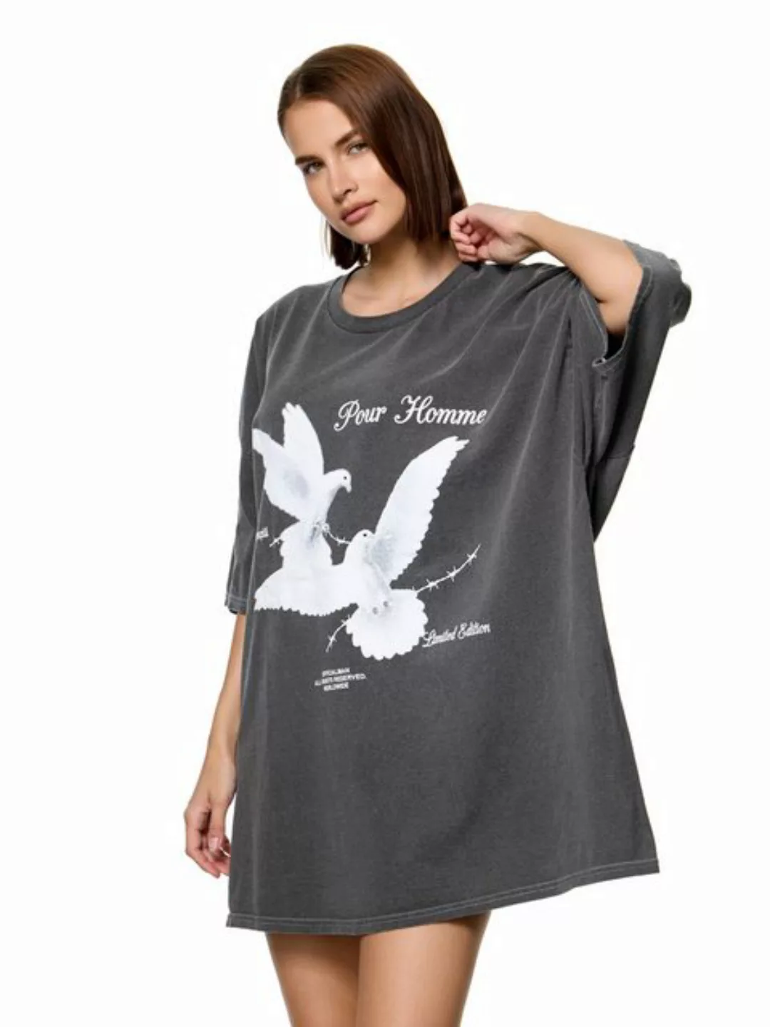 Worldclassca T-Shirt Worldclassca Oversized Print Weiße Tauben T-Shirt lang günstig online kaufen