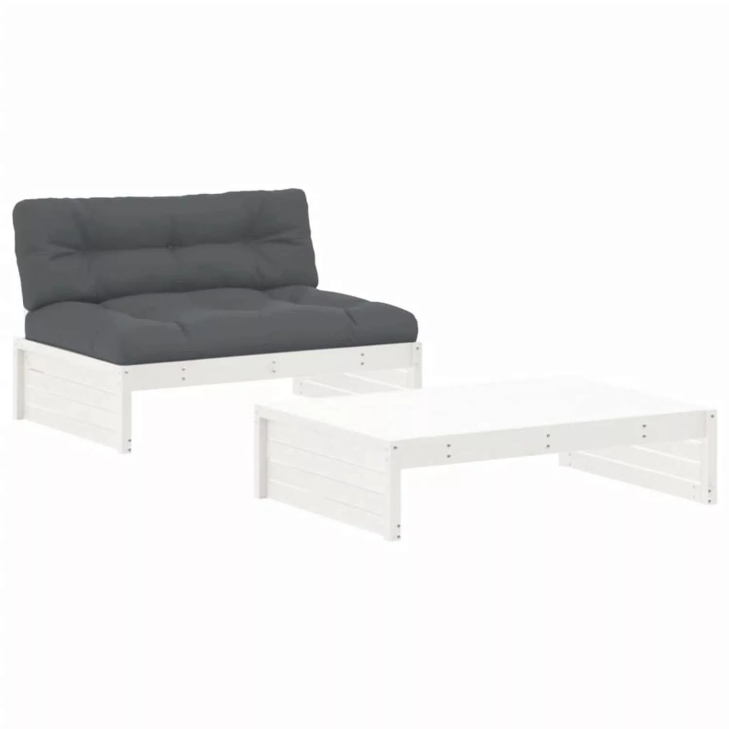 vidaXL 2-tlg Garten-Lounge-Set mit Kissen Weiß Massivholz Modell 1 günstig online kaufen