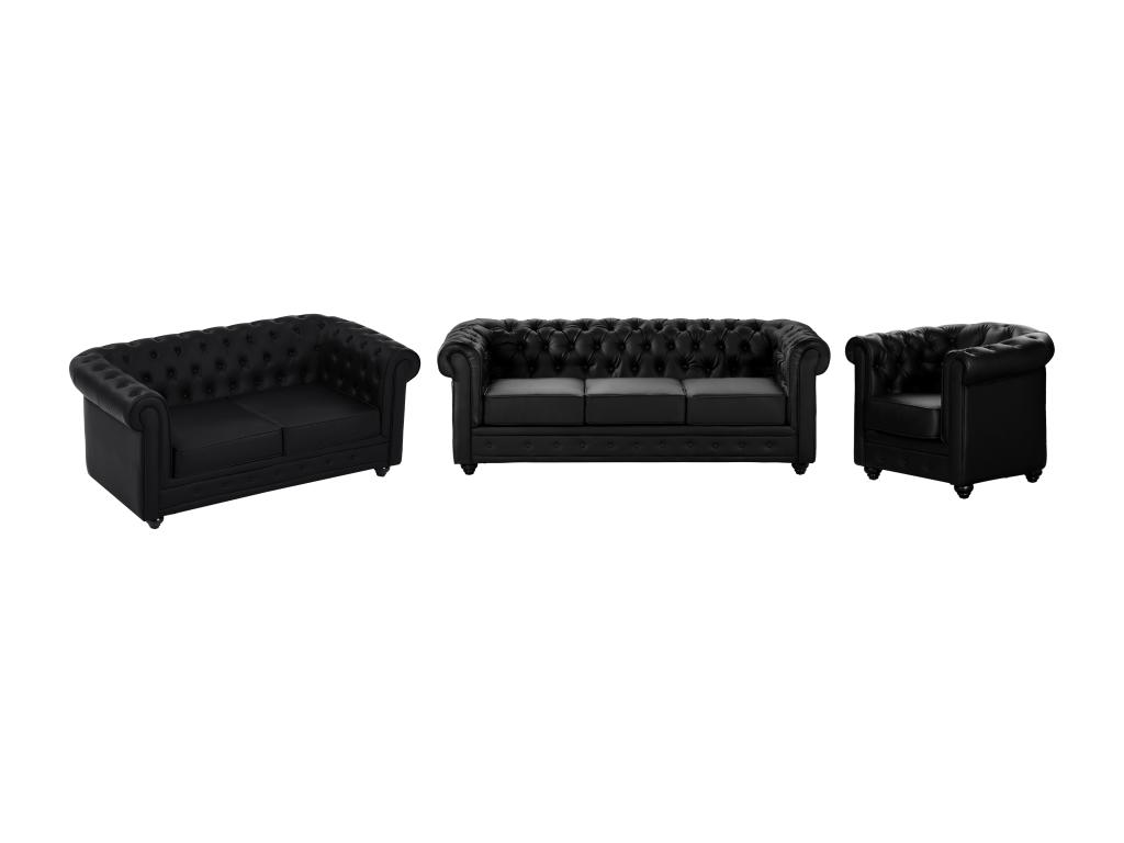 Sofas 3-Sitzer, 2-Sitzer & Sessel - Kunstleder - Schwarz - CHESTERFIELD günstig online kaufen