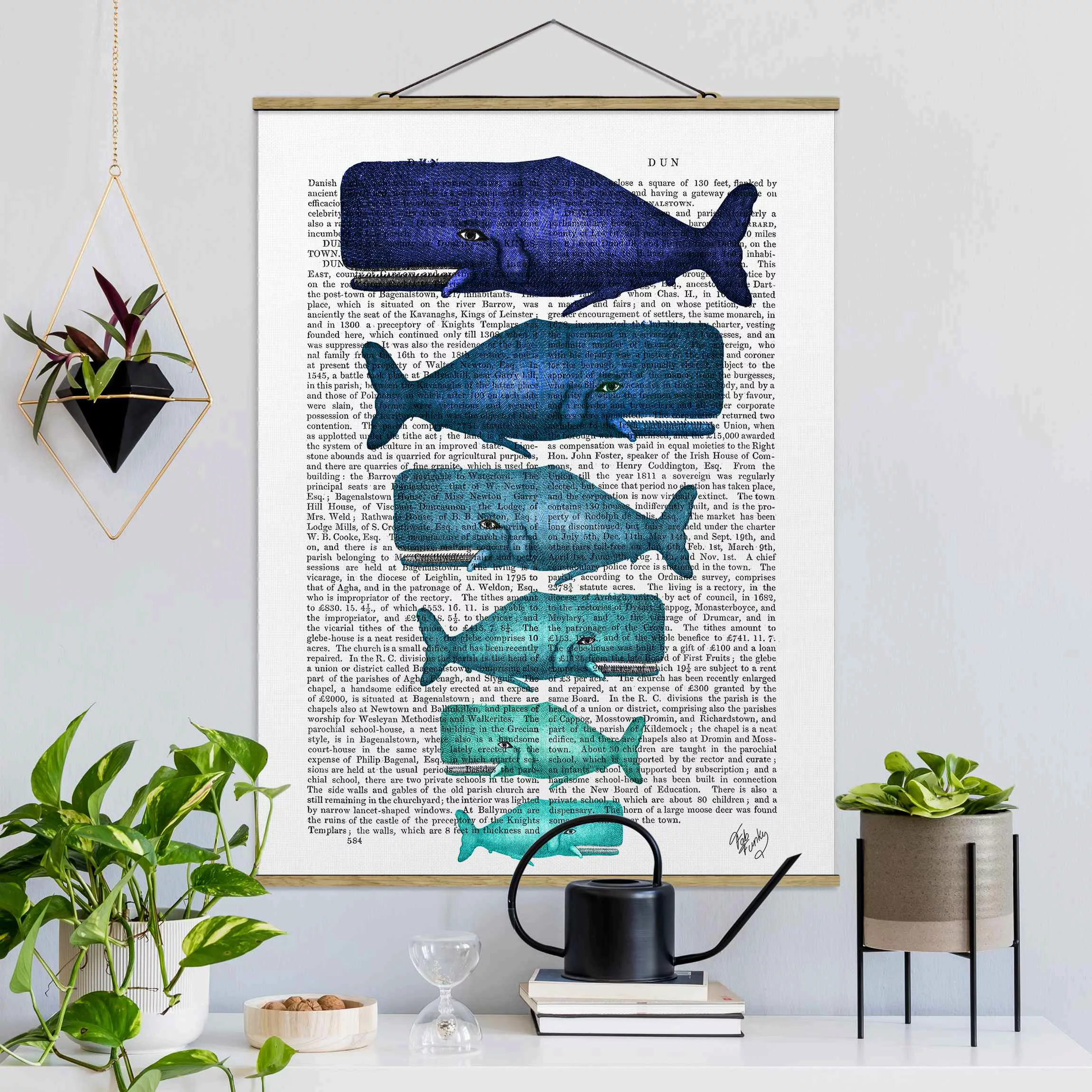 Stoffbild Tiere mit Posterleisten - Hochformat Tierlektüre - Walfamilie günstig online kaufen