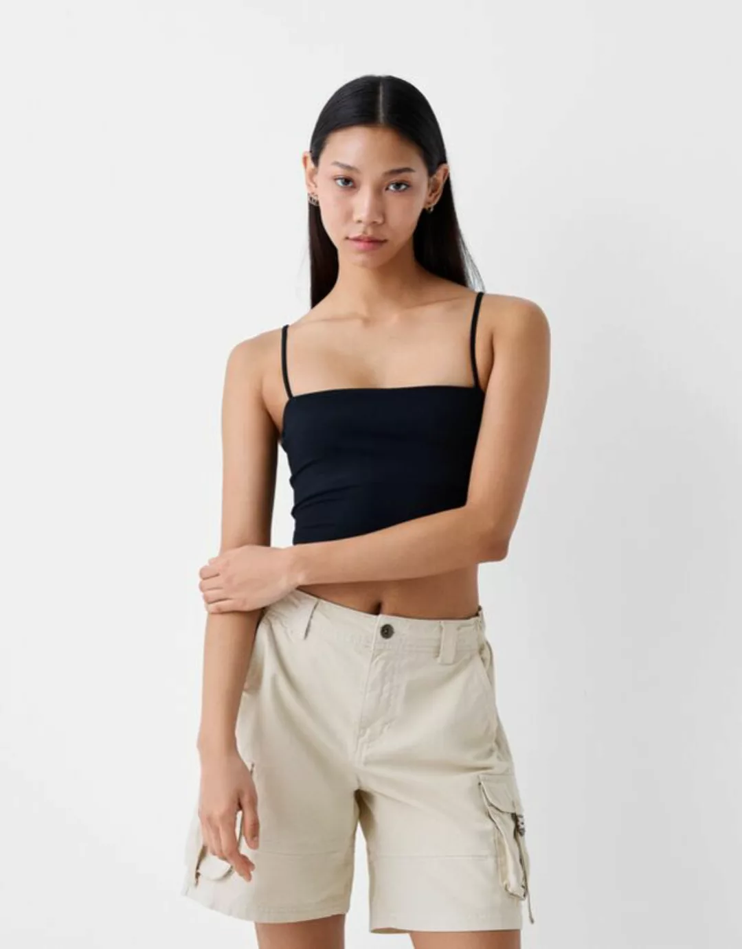 Bershka Cargo-Bermudas Mit Bändern Bskteen Xl Rohweiß günstig online kaufen