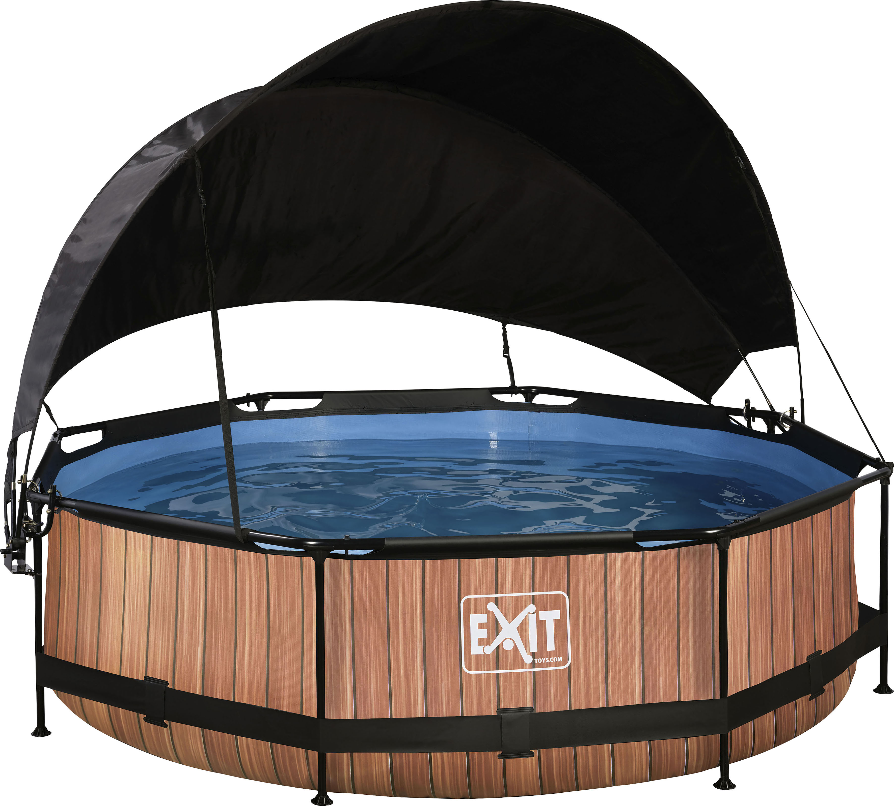 EXIT Wood Pool Braun ø 300 x 76 cm m. Filterpumpe u. Sonnensegel günstig online kaufen