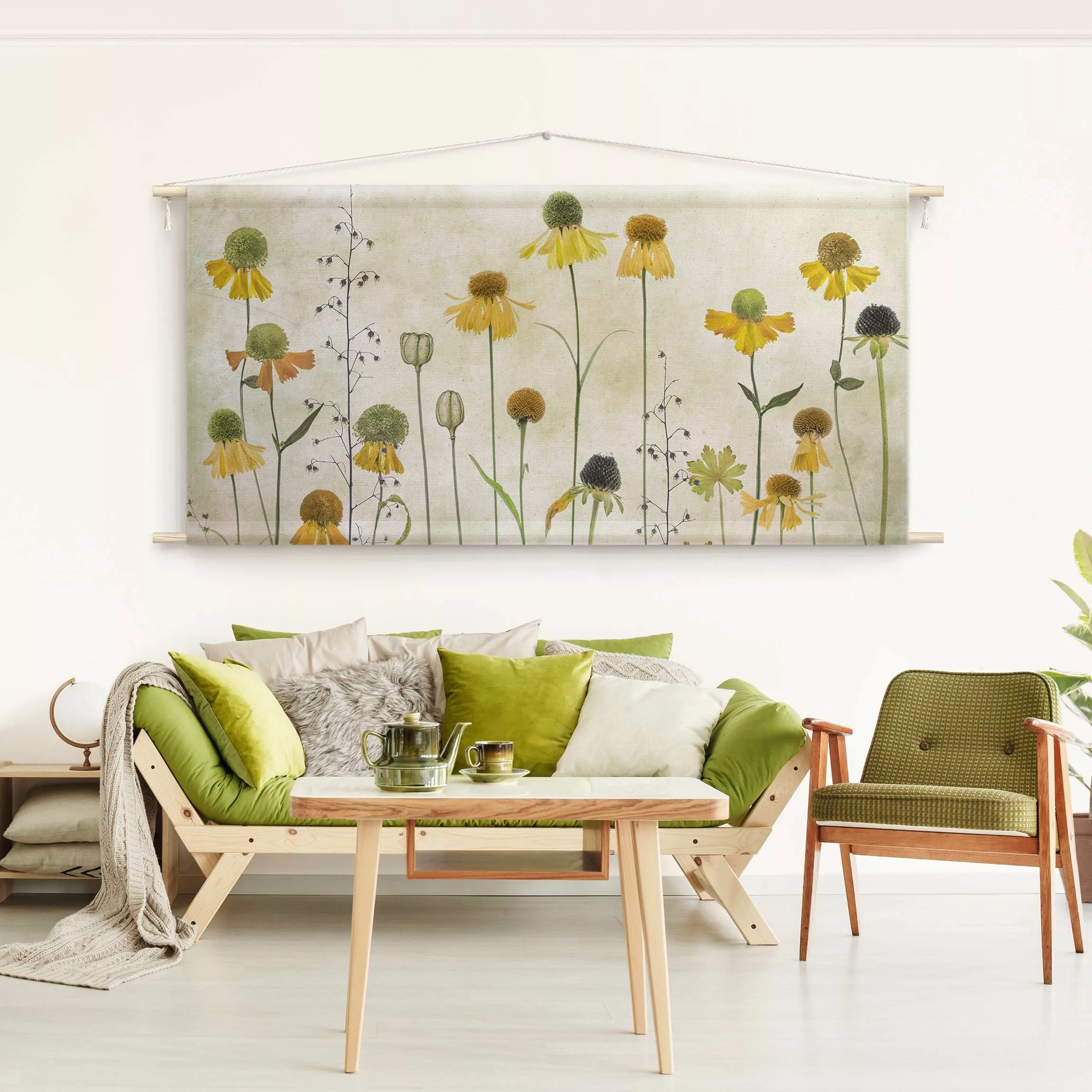 Wandteppich Zarte Helenium Blüten günstig online kaufen