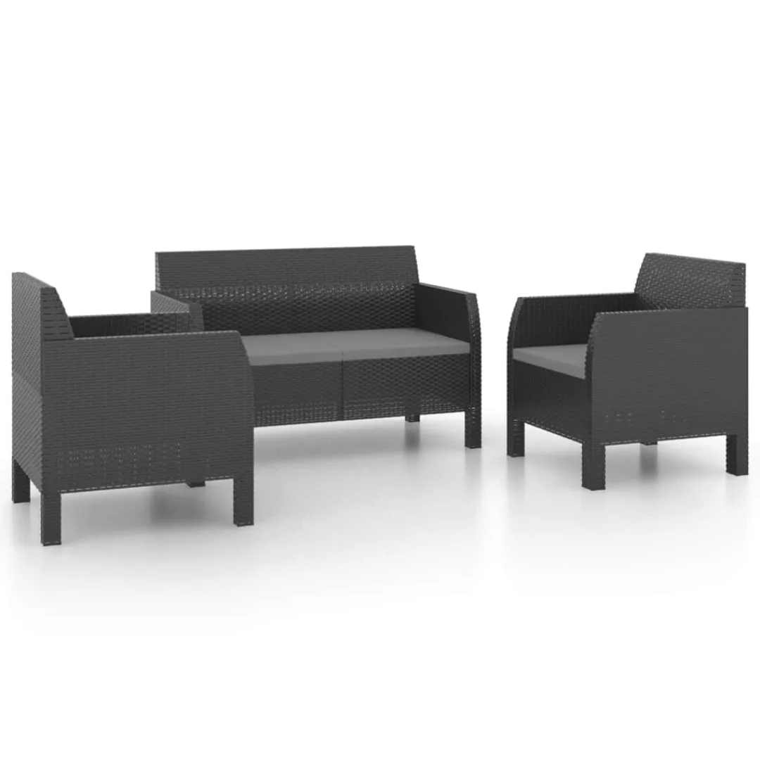 Vidaxl 3-tlg. Garten-lounge-set Mit Kissen Pp Rattan Anthrazit günstig online kaufen