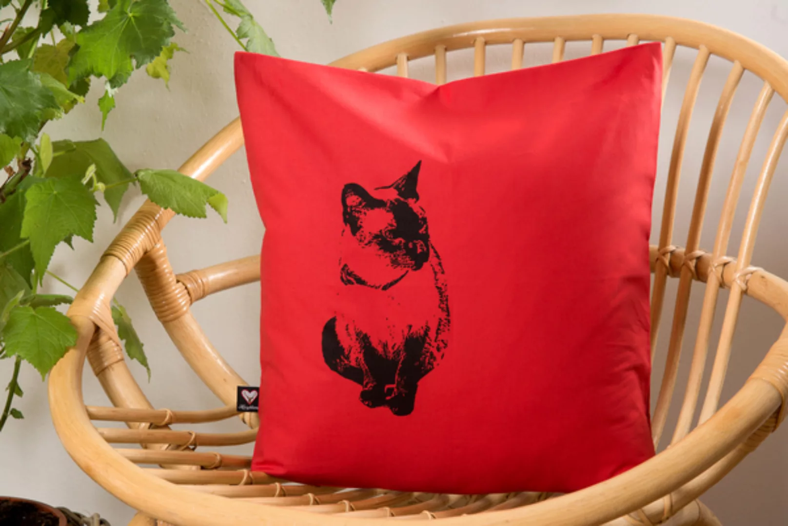 Bio-kissenbezug 'Katze' Rot, 40*40cm günstig online kaufen