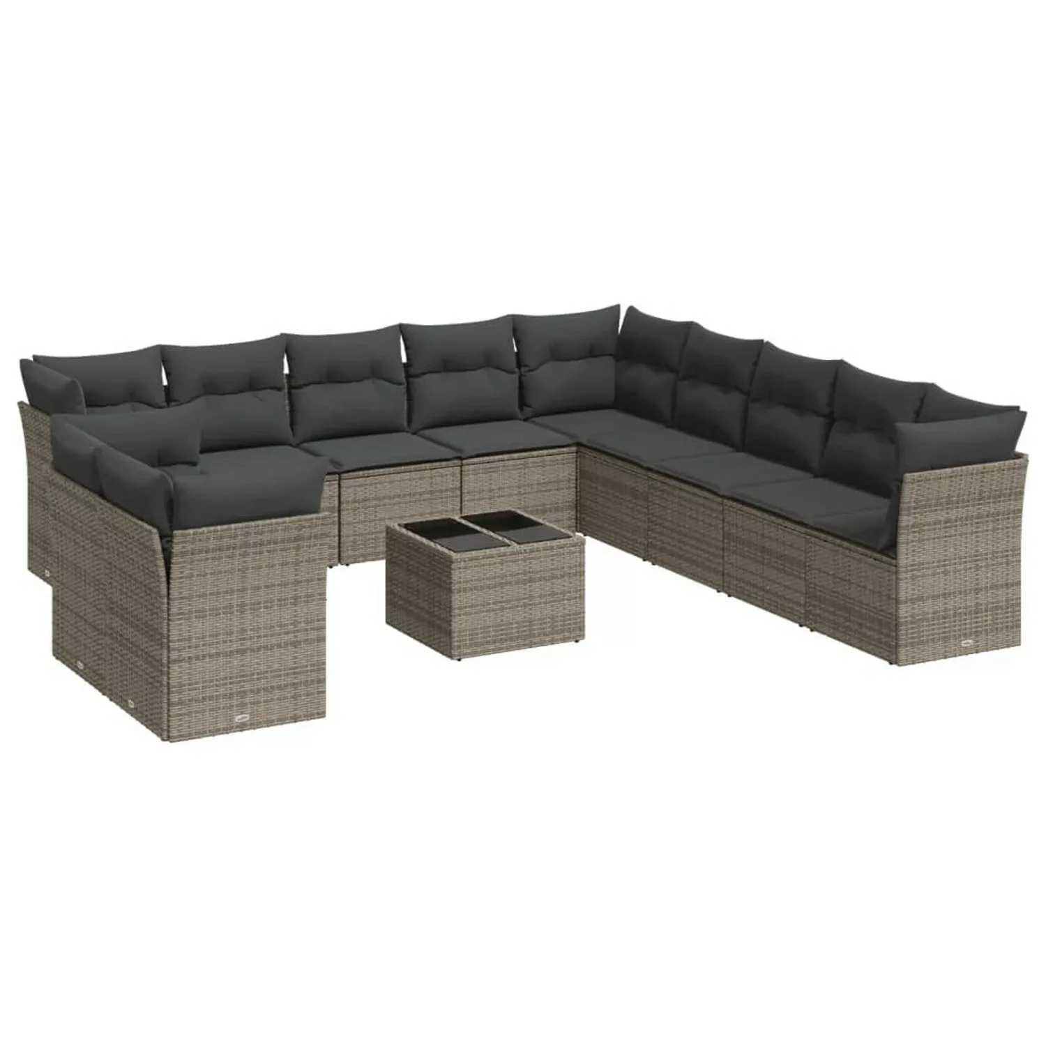 vidaXL 12-tlg Garten-Sofagarnitur mit Kissen Grau Poly Rattan Modell 25 günstig online kaufen