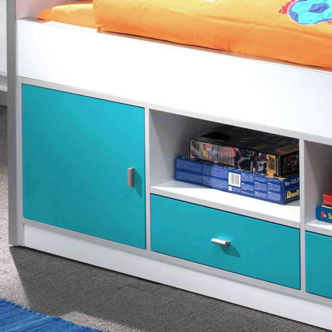 Jugendzimmerbett in Weiß-Türkis Türkis günstig online kaufen