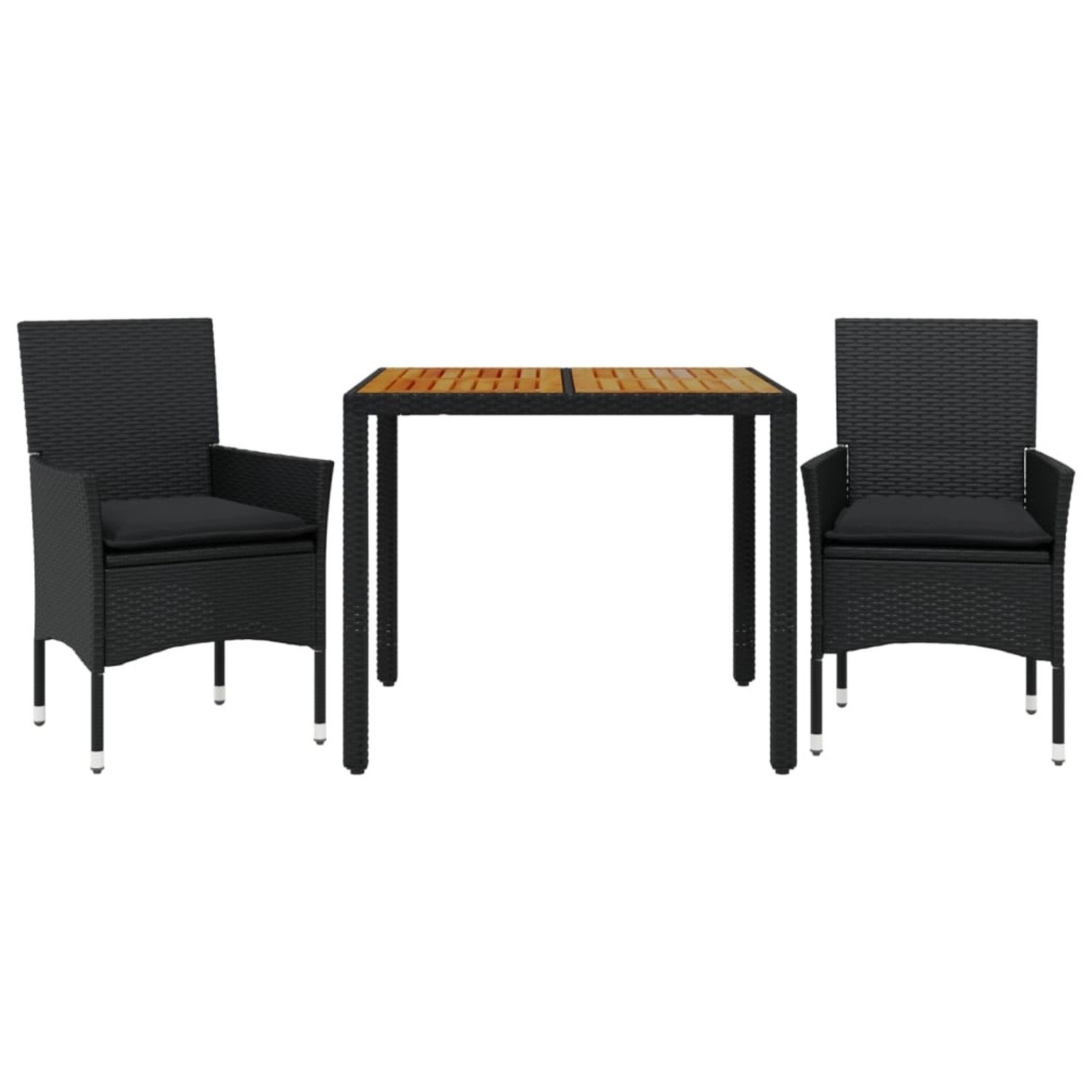 vidaXL 3-Tlg Garten-Essgruppe mit Kissen Schwarz Poly Rattan Akazie 3278669 günstig online kaufen