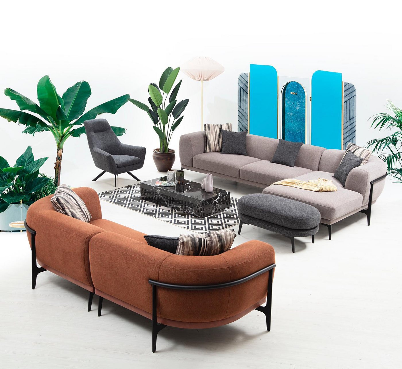 Nobelaa Sofa Sitzgruppe/Sofa Set - "Mock-orange" - Ecksofa + 3-Sitzer + Ses günstig online kaufen