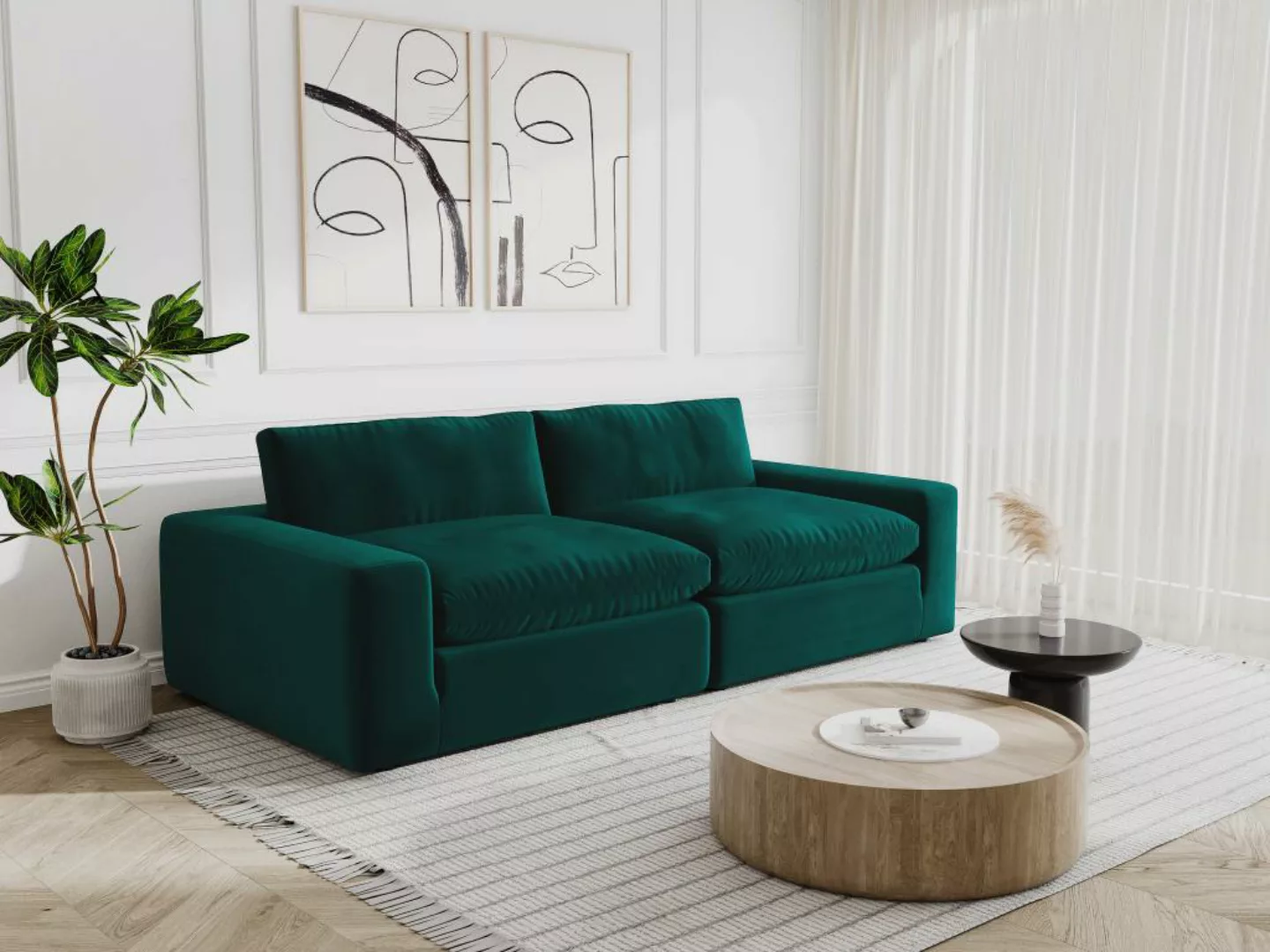 Sofa 3-Sitzer - Samt - Smaragdgrün - AMAURY günstig online kaufen