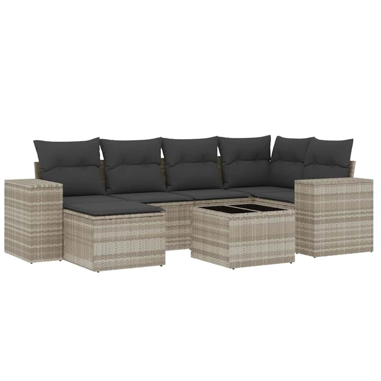 vidaXL 7-Tlg Garten-Sofagarnitur mit Kissen Hellgrau Poly Rattan 3255209 günstig online kaufen