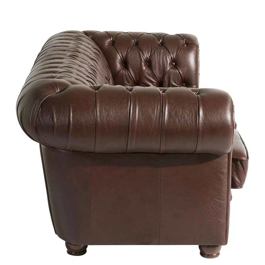 Braunes Dreisitzer Ledersofa im Chesterfield Look 200 cm breit günstig online kaufen