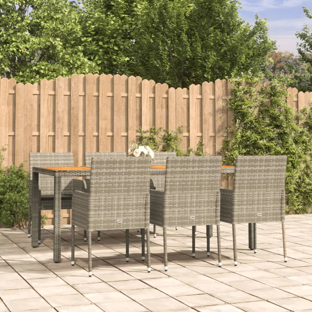 Vidaxl 7-tlg. Garten-essgruppe Mit Kissen Grau Poly Rattan günstig online kaufen