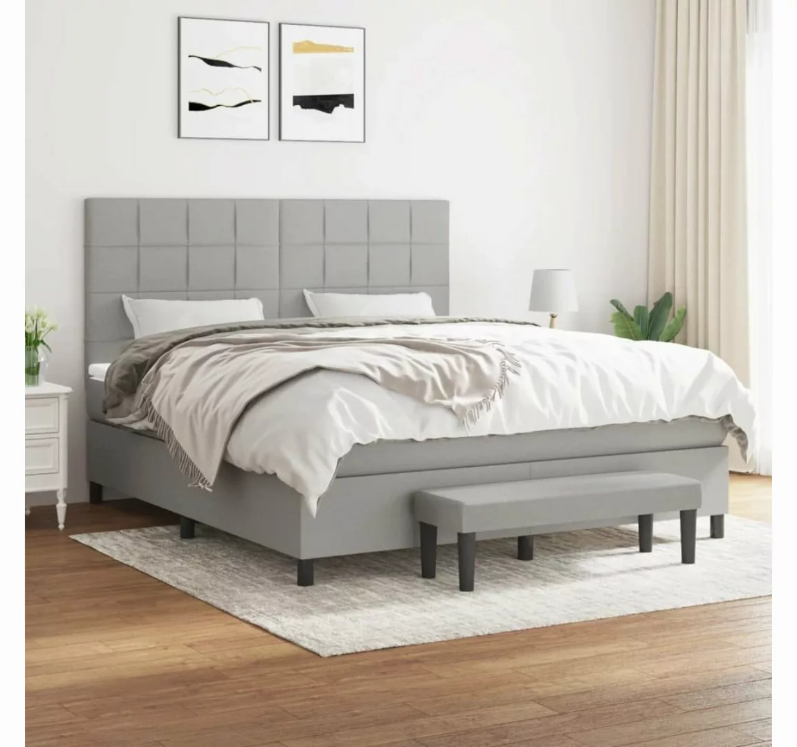 furnicato Bett Boxspringbett mit Matratze Hellgrau 160x200 cm Stoff günstig online kaufen