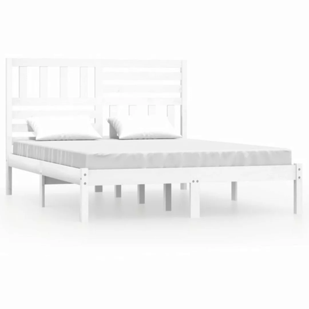 vidaXL Bettgestell Massivholzbett Weiß Kiefer 150x200 cm 5FT King Size Bett günstig online kaufen