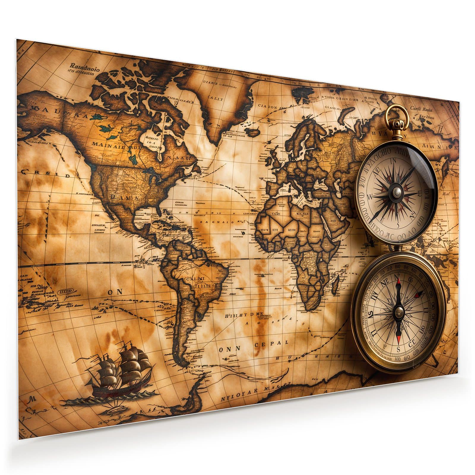 Primedeco Glasbild Wandbild Vintage Weltkarte Kompass günstig online kaufen