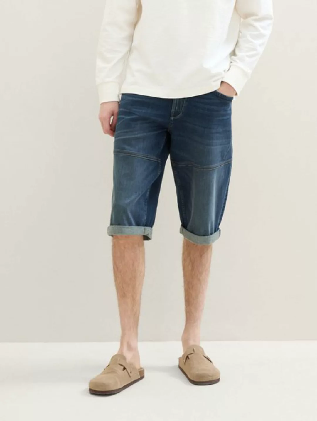 Tom Tailor Herren Bermuda Short MORRIS OVERKNEE Relaxed Blau Mid Stone Blue günstig online kaufen