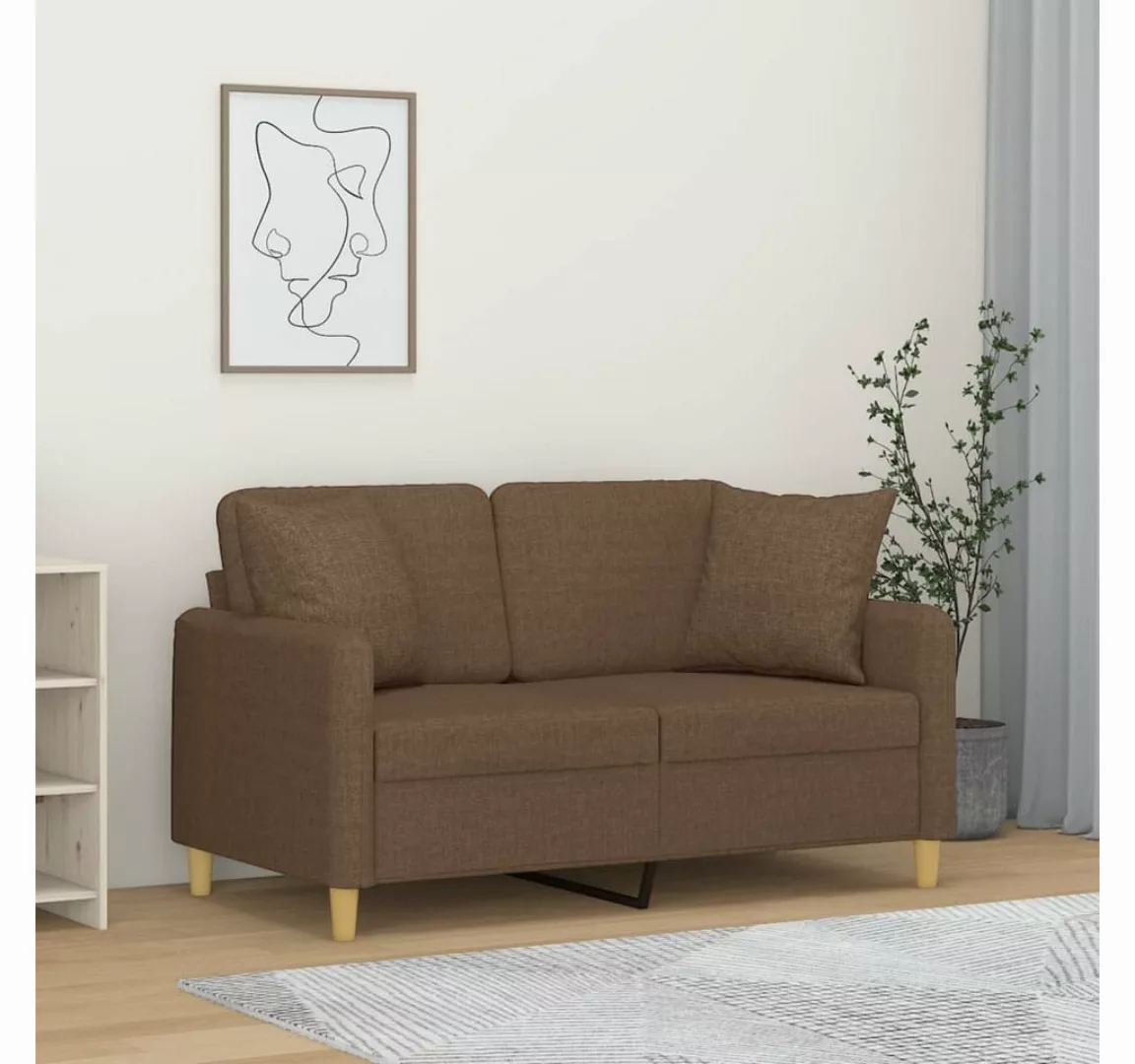 vidaXL Sofa 2-Sitzer-Sofa mit Zierkissen Braun 120 cm Stoff günstig online kaufen