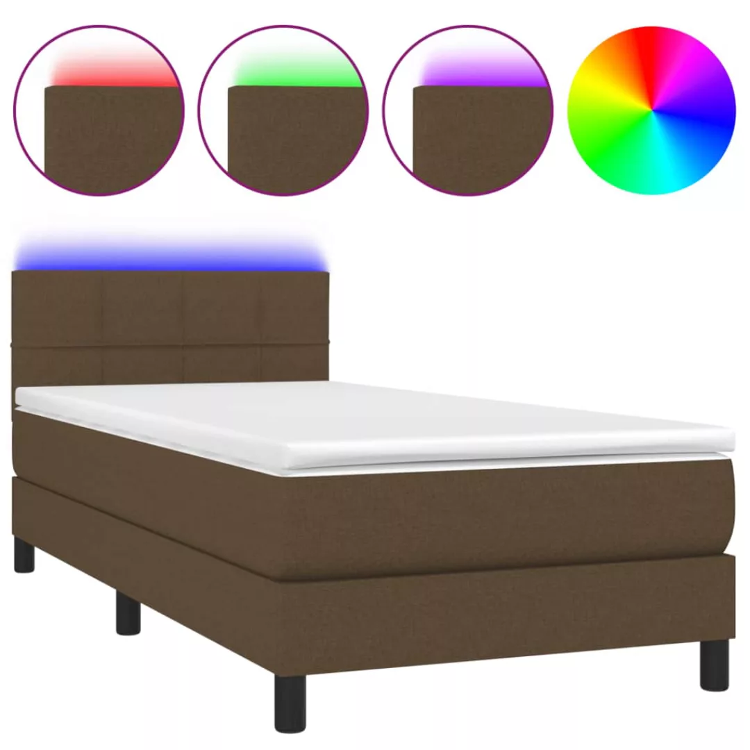 Vidaxl Boxspringbett Mit Matratze & Led Dunkelbraun 100x200 Cm Stoff günstig online kaufen