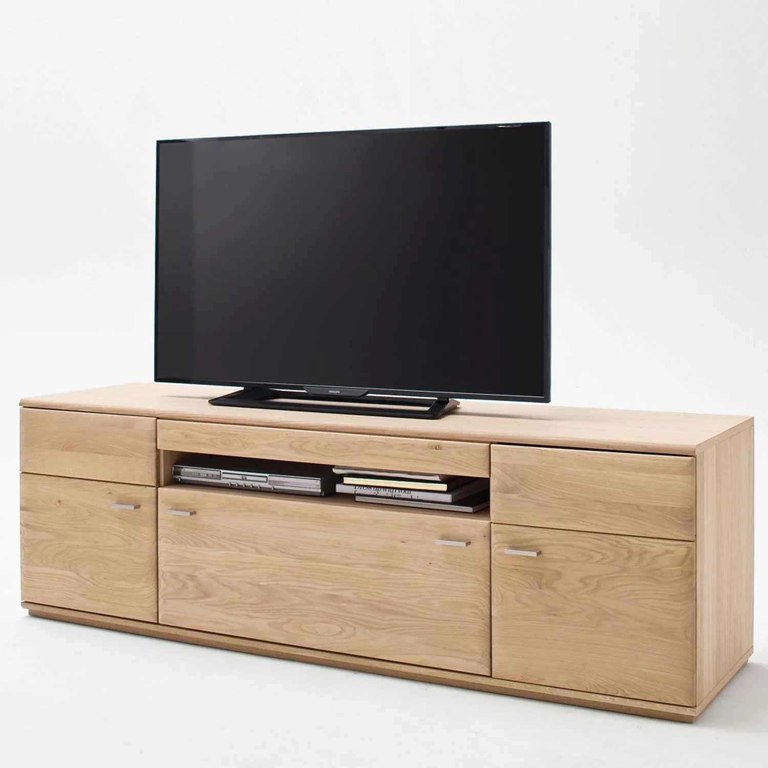 Modernes Wohnzimmer TV-Lowboard BADALONA-05 in Eiche Bianco massiv, mit Kab günstig online kaufen