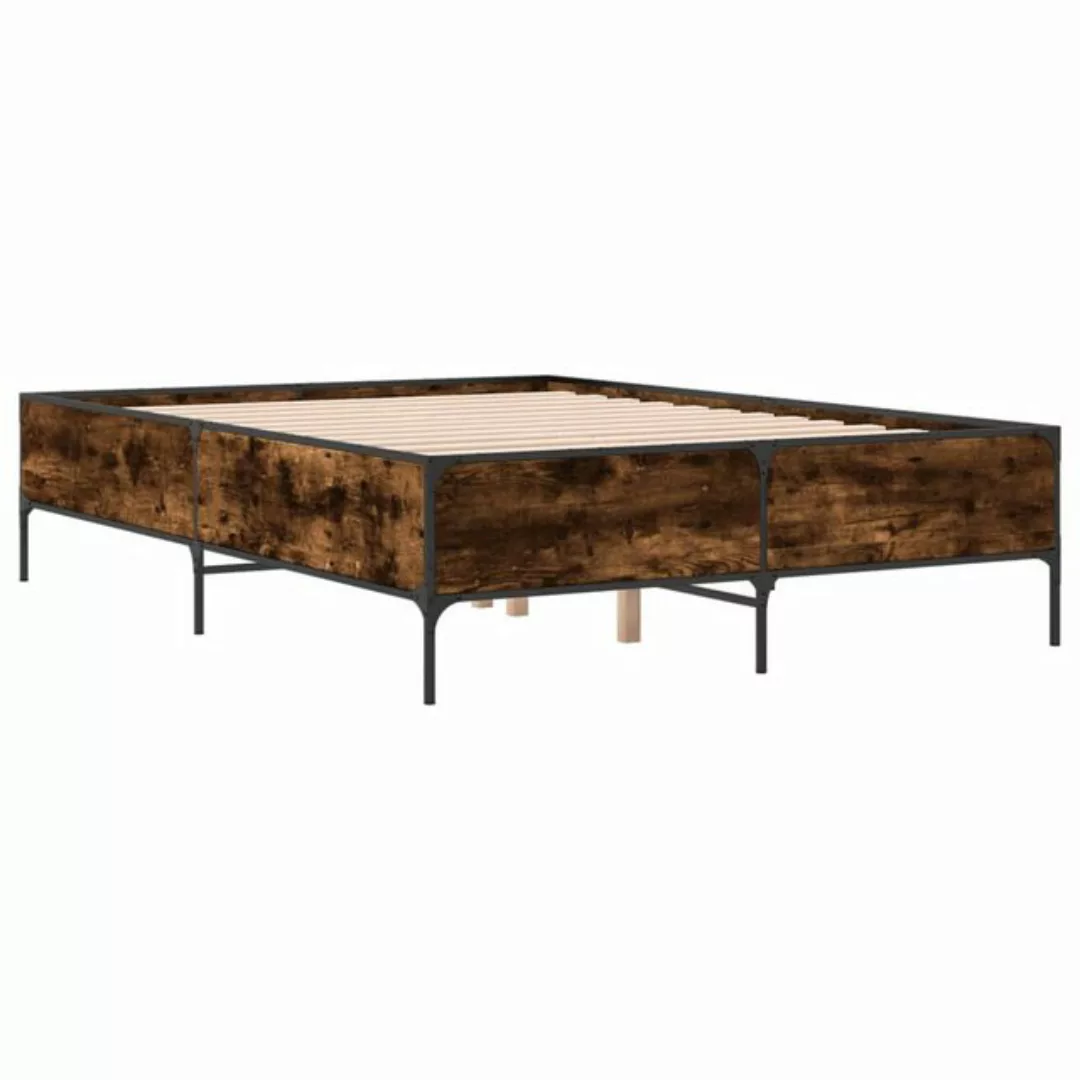 vidaXL Bett Bettgestell Räuchereiche 120x200 cm Holzwerkstoff und Metall günstig online kaufen