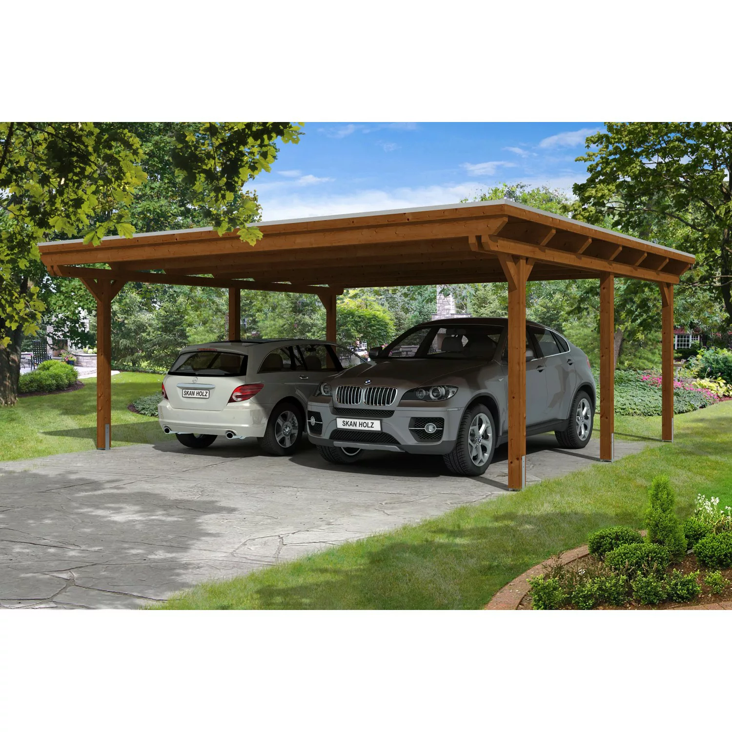 Skan Holz Doppelcarport Leimholz Nussbaum 613 cm x 604 cm günstig online kaufen