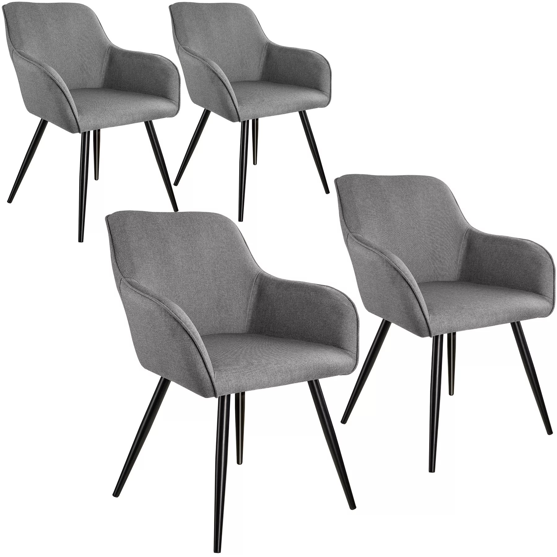 4er Set Stuhl Marilyn Leinenoptik, schwarze Stuhlbeine - hellgrau/schwarz günstig online kaufen