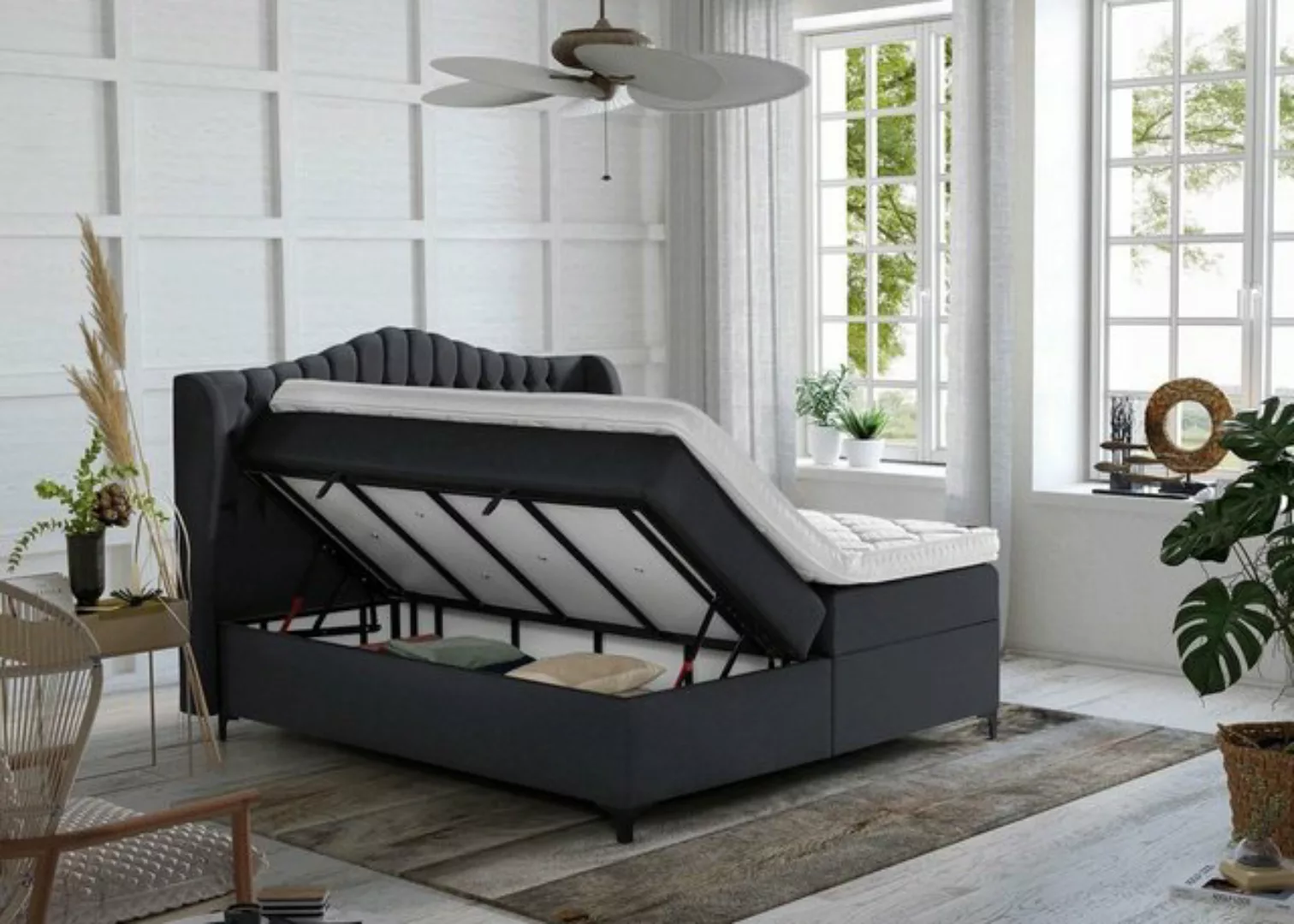 BettCo Stauraumbett Maison (180 x 200 cm, in Schwarz Webstoff), XXL Bettkas günstig online kaufen