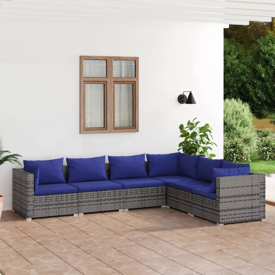 Vidaxl 6-tlg. Garten-lounge-set Mit Kissen Poly Rattan Grau günstig online kaufen