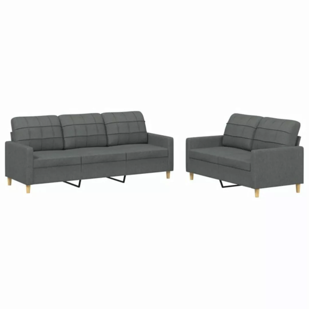 vidaXL Sofa Sofagarnitur mit Kissen Stoff, Standard, Dunkelgrau günstig online kaufen