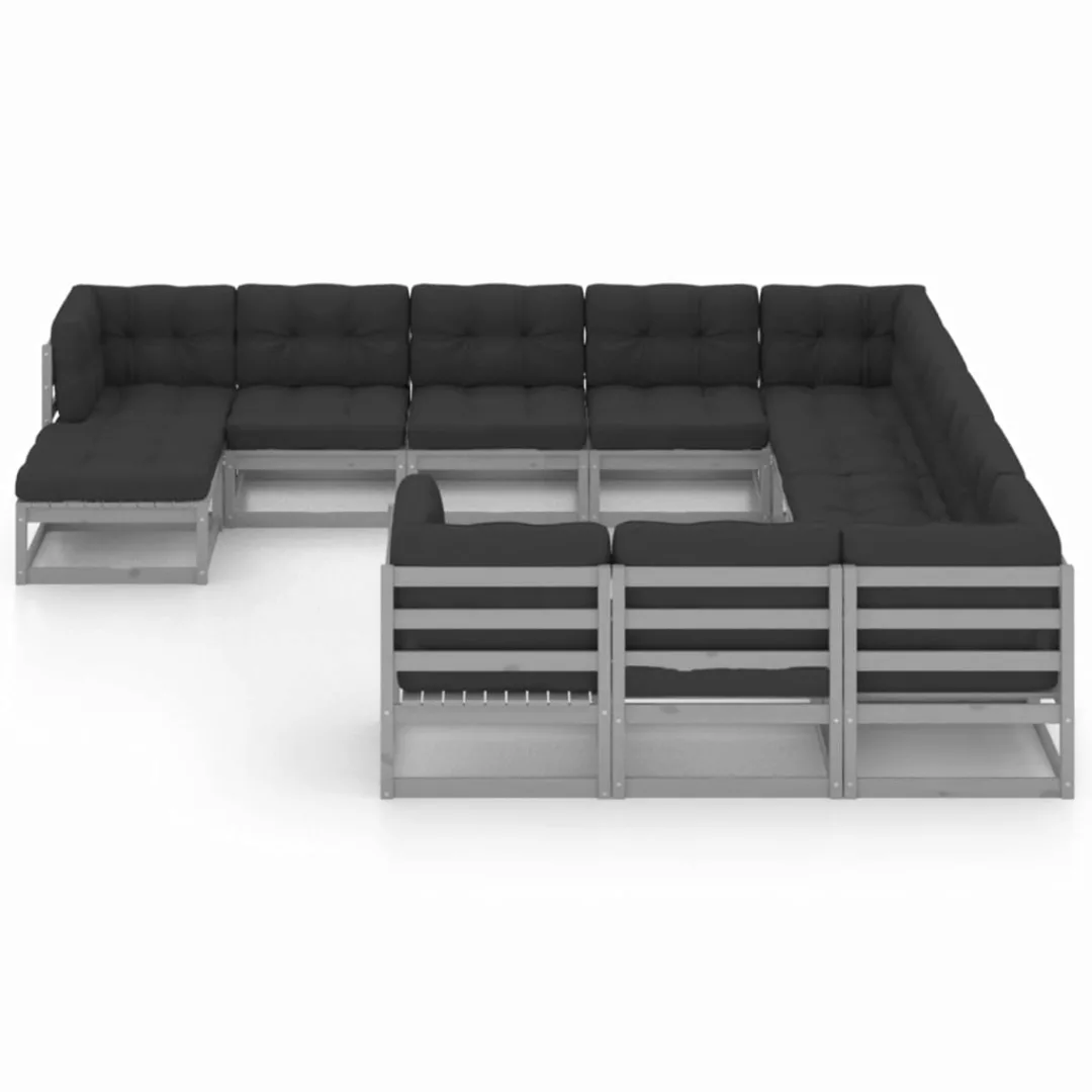 12-tlg. Garten-lounge-set Mit Kissen Grau Kiefer Massivholz günstig online kaufen