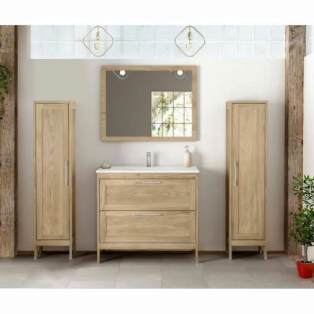 Lomadox Badezimmermöbel Set mit 2 Hochschränken & Spiegel TARIFA-110 Eiche günstig online kaufen