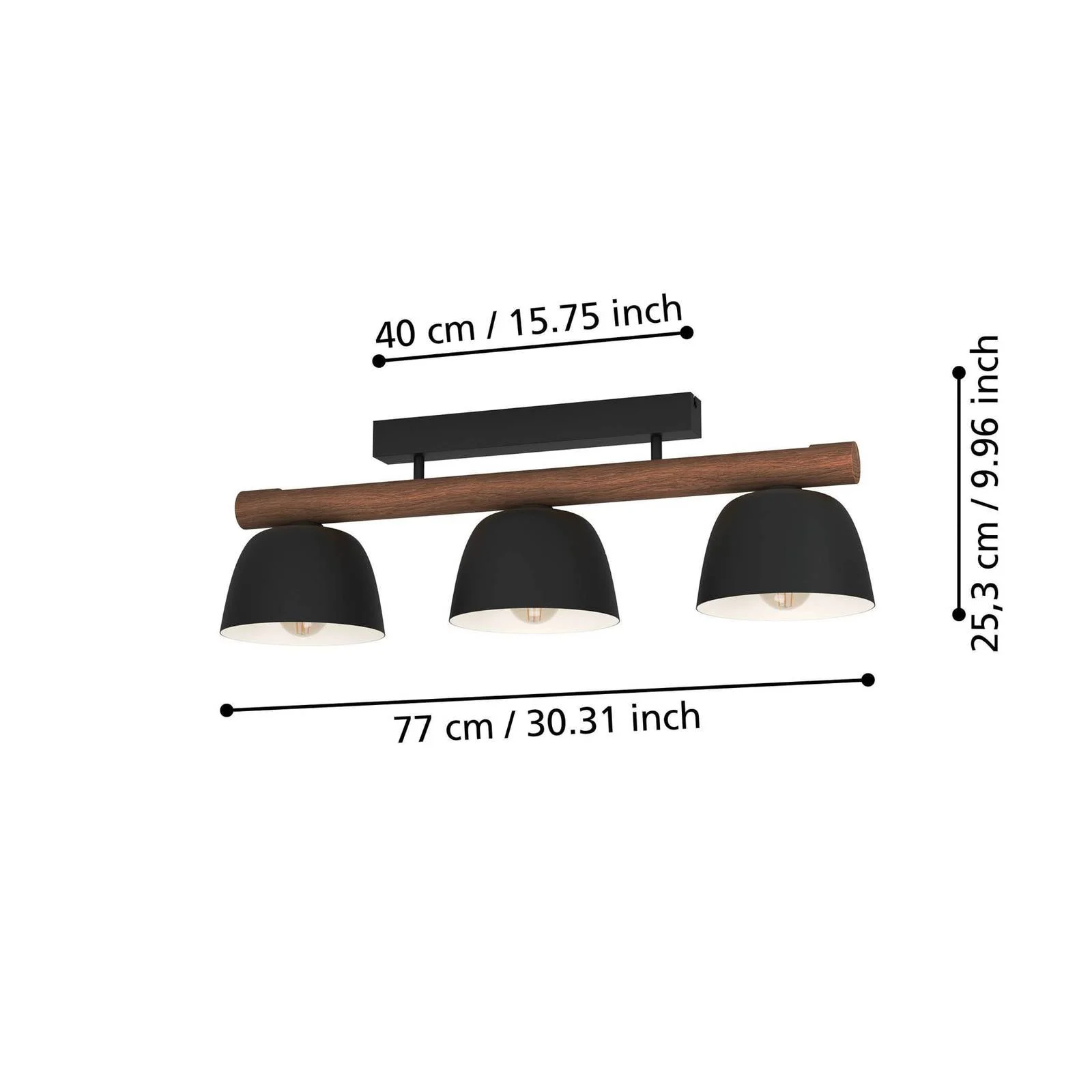 Deckenleuchte Sherburn, Länge 80 cm, schwarz/braun, 3-flg. günstig online kaufen