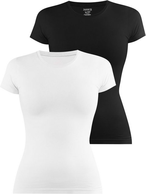 Janice Kurzarmshirt 2 x Damen T-Shirt hochgeschlossen Nice Figurbetontes Sh günstig online kaufen