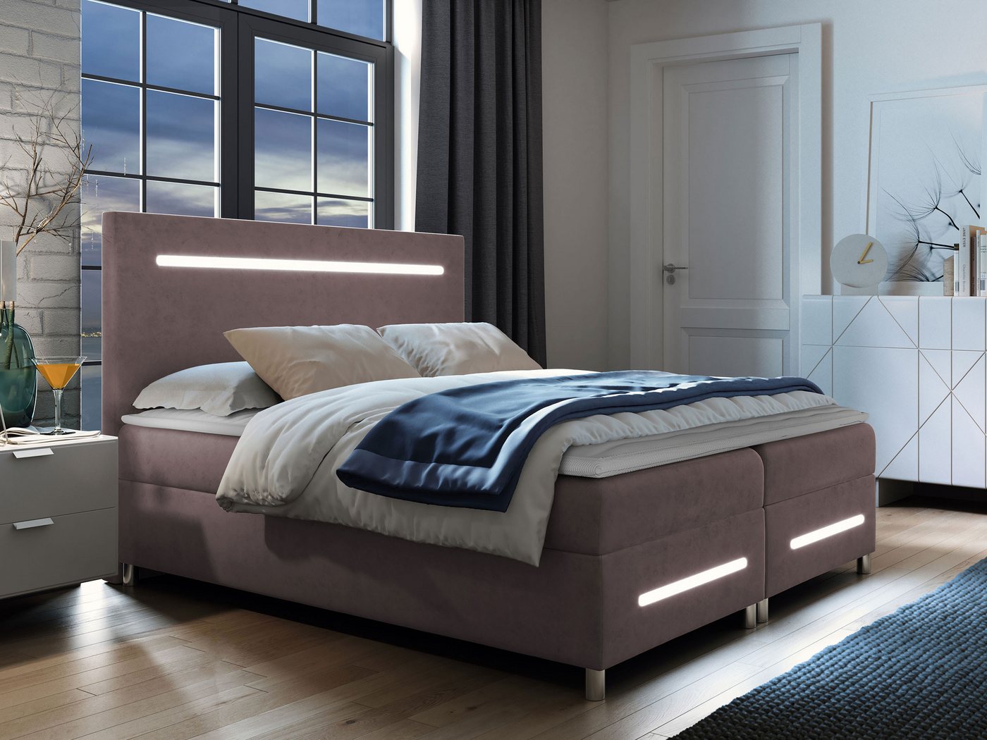 MIRJAN24 Boxspringbett Enter LED (mit Hauptmatratze, Topper und LED-Beleuch günstig online kaufen