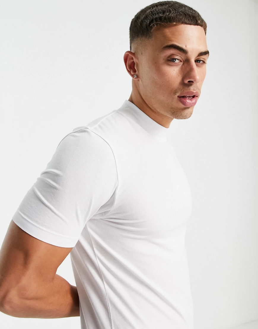 ASOS DESIGN – Muskelshirt mit Stehkragen in Weiß günstig online kaufen