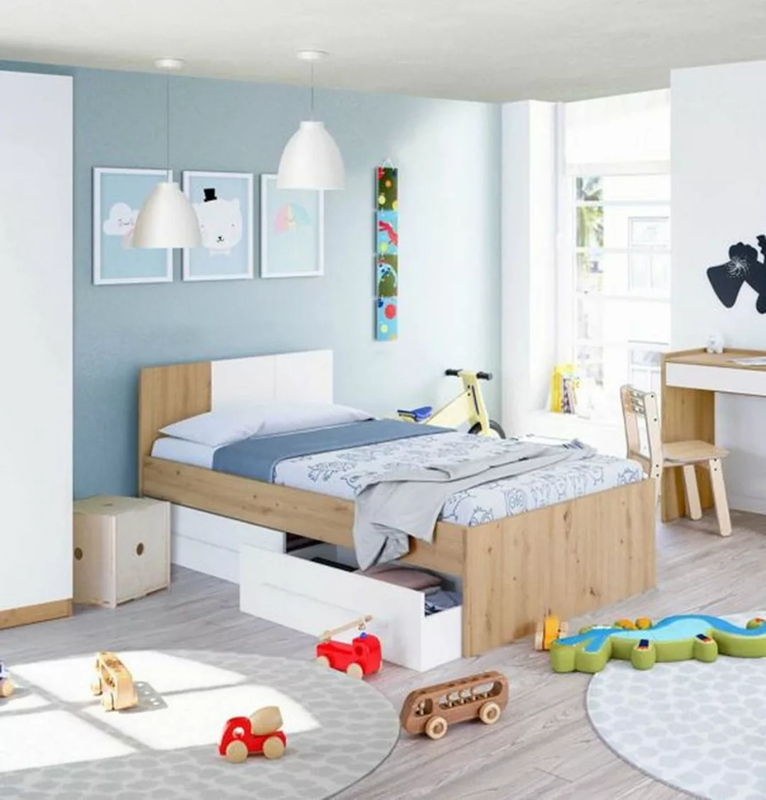 FORES HABITAT Kinderbett in Nodi-Eiche/Artik-Weiß - 196x77x92 (BxHxT) günstig online kaufen