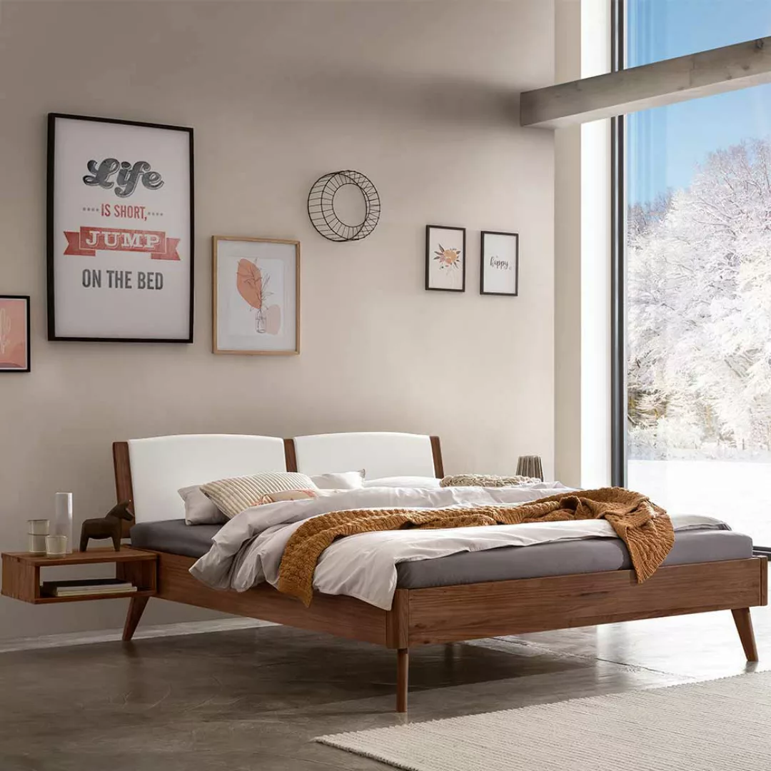 Nussbaum massiv Bett mit Polster 180x200 160x200 cm günstig online kaufen