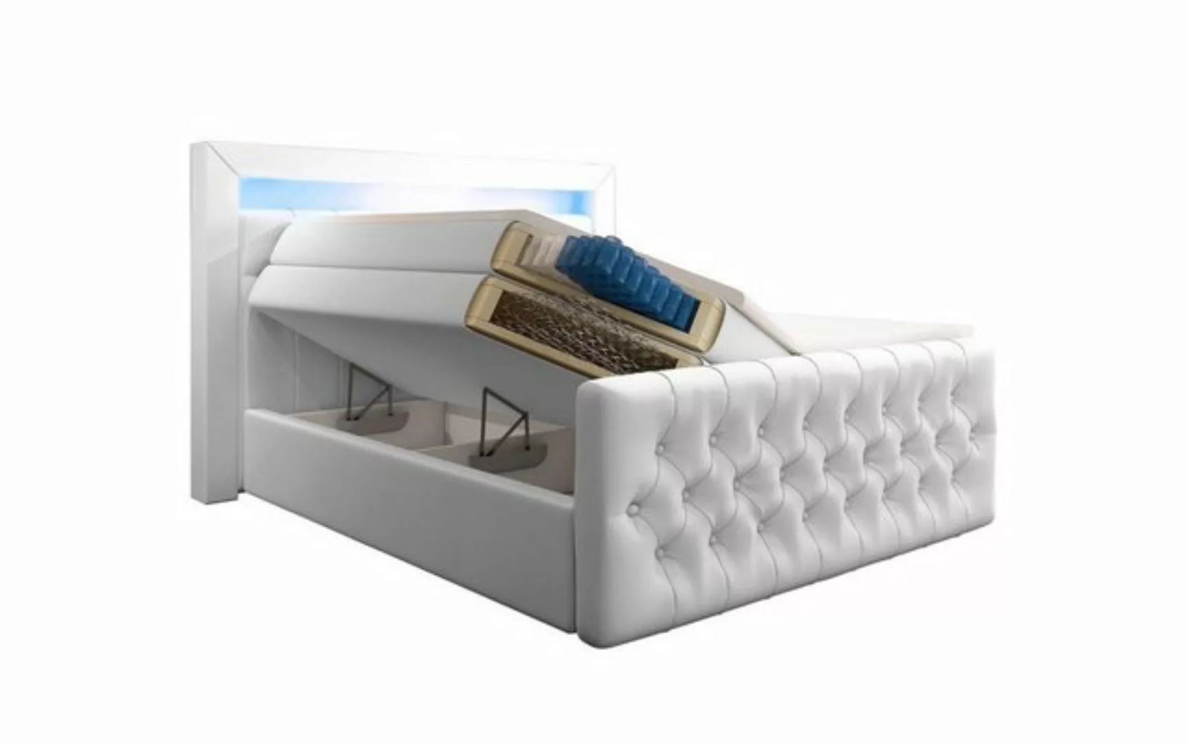 Baidani Boxspringbett Sonno, mit Stauraum, LED und USB - Anschluss, inkl. T günstig online kaufen