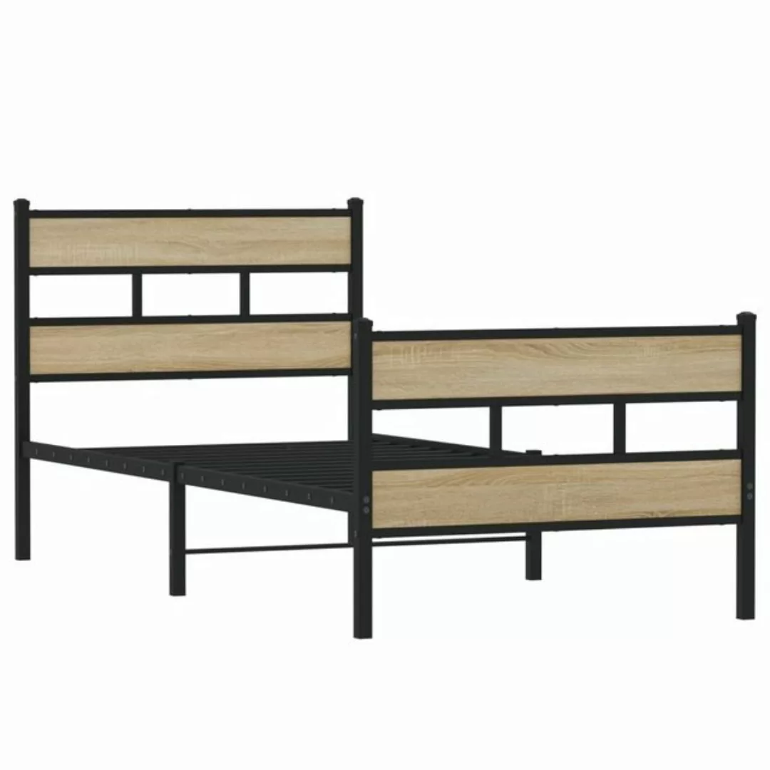 vidaXL Bett Metallbett ohne Matratze Sonoma-Eiche 90x200 cm günstig online kaufen