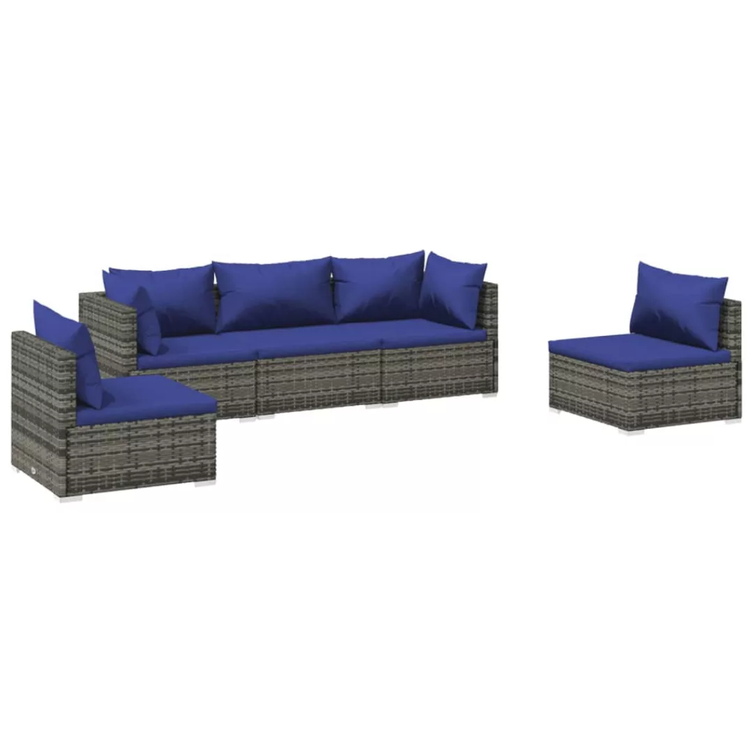 Vidaxl 5-tlg. Garten-lounge-set Mit Kissen Poly Rattan Grau günstig online kaufen