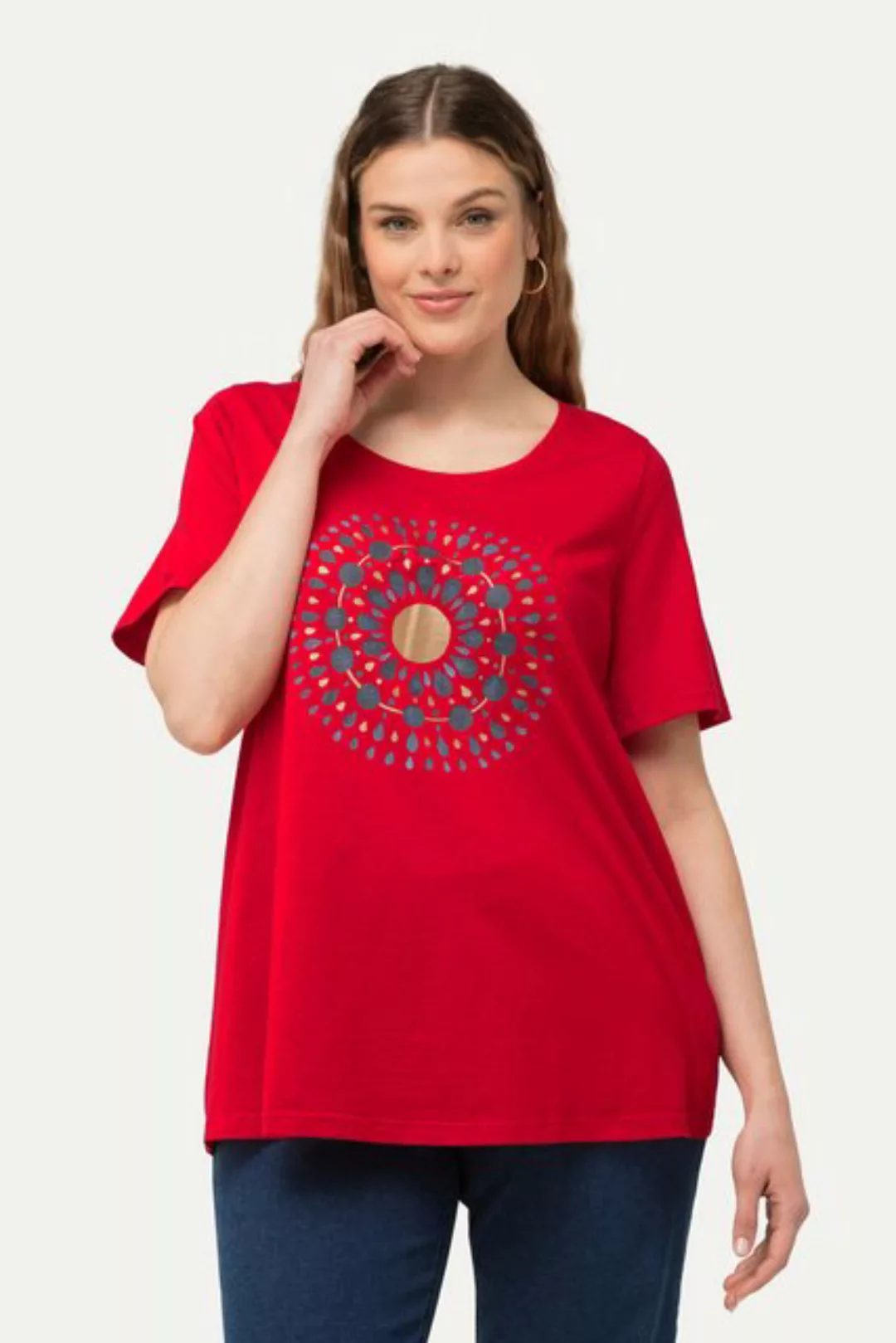 Ulla Popken Rundhalsshirt T-Shirt Mandala A-Linie Rundhals Halbarm günstig online kaufen