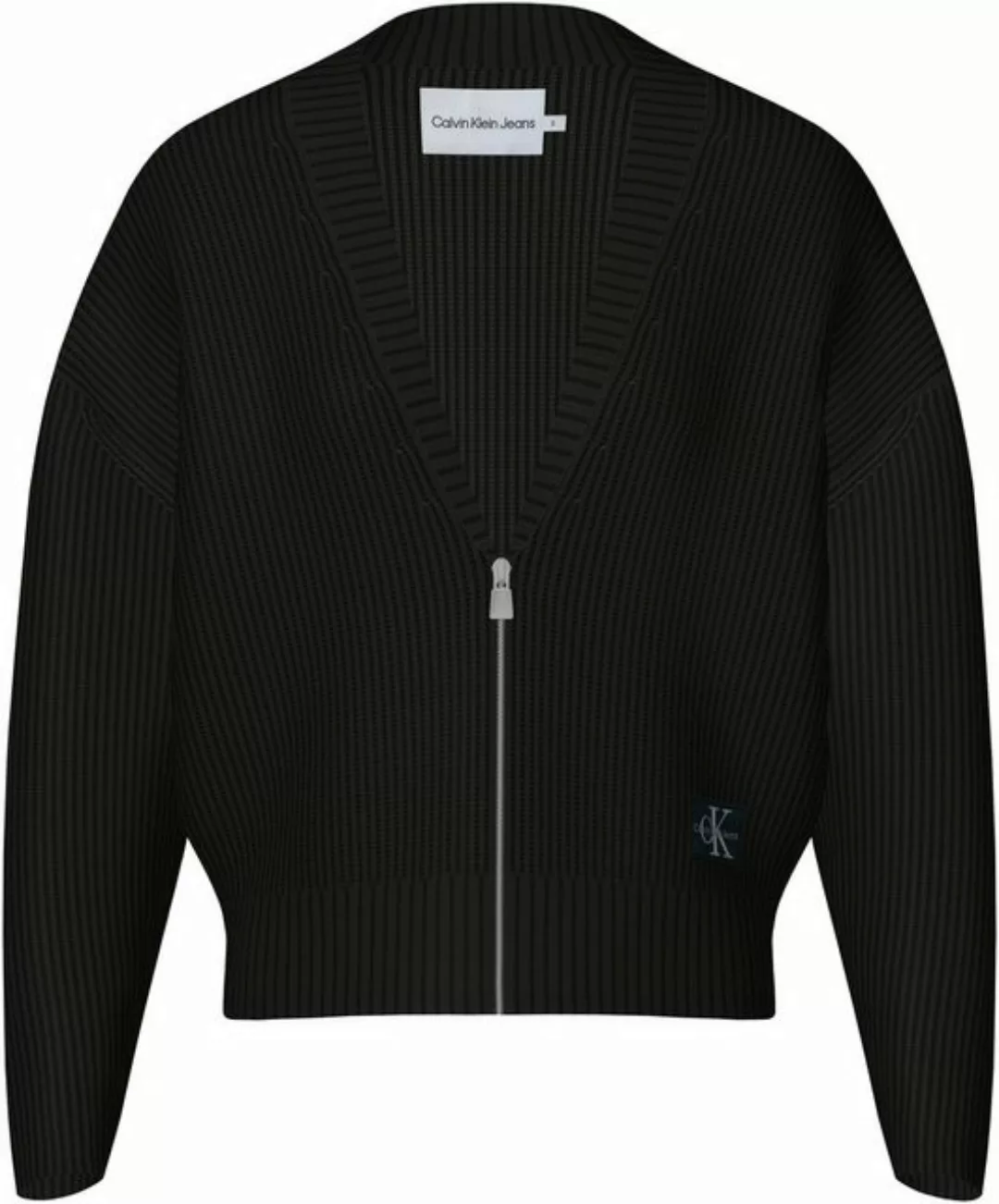 Calvin Klein Jeans Strickjacke WOVEN LABEL ZIPPED CARDIGAN günstig online kaufen