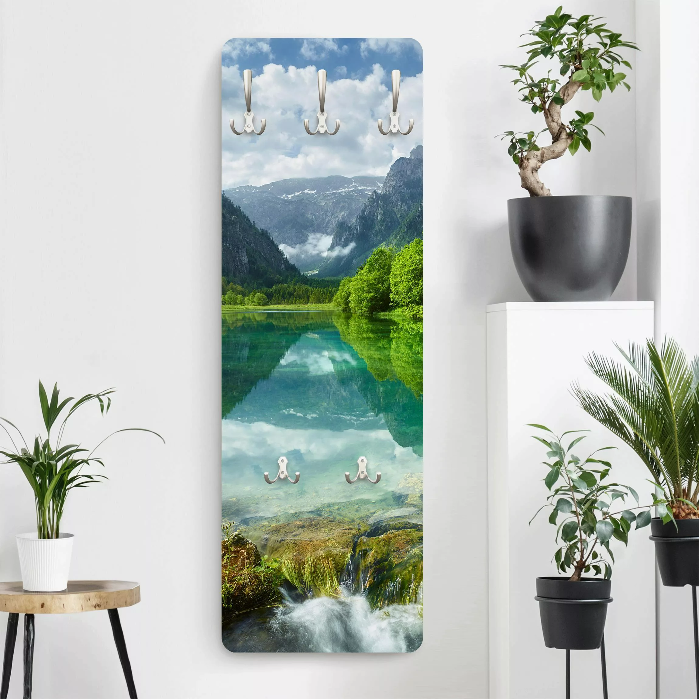 Wandgarderobe Holzpaneel Natur & Landschaft Bergsee mit Spiegelung günstig online kaufen