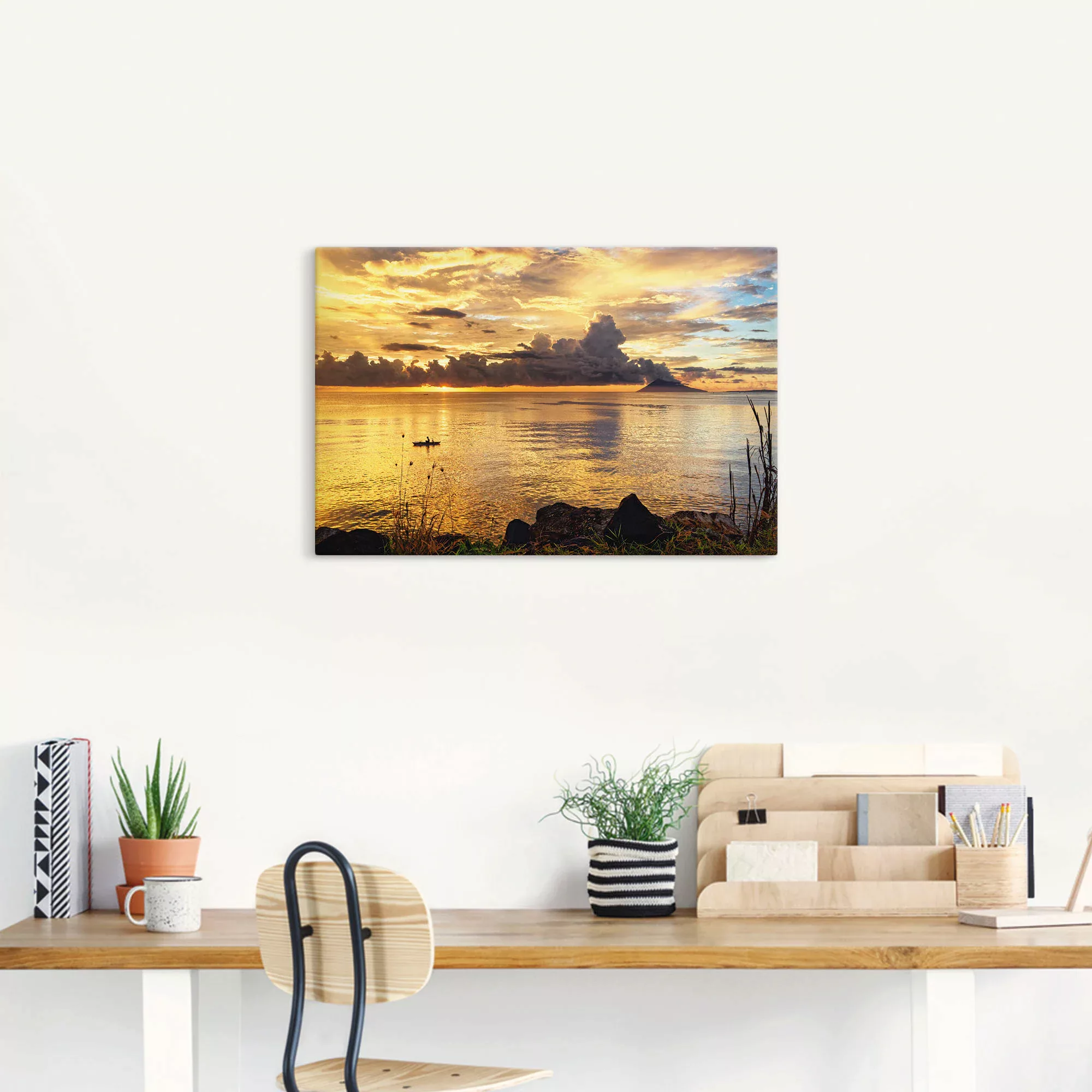 Artland Leinwandbild "Sonnenuntergang mit einem Boot", Sonnenaufgang & -unt günstig online kaufen