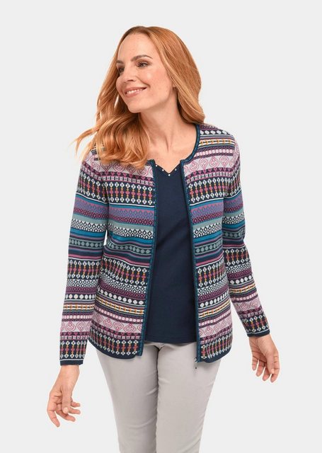 GOLDNER Strickjacke Jacquardstrickjacke mit farbenfrohem Ringelmuster günstig online kaufen