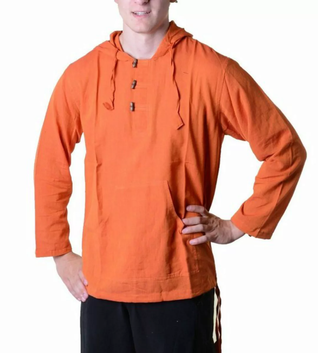 KUNST UND MAGIE Langarmhemd Nepal Fischerhemd Kurtha Einfarbig Hemd Poncho+ günstig online kaufen